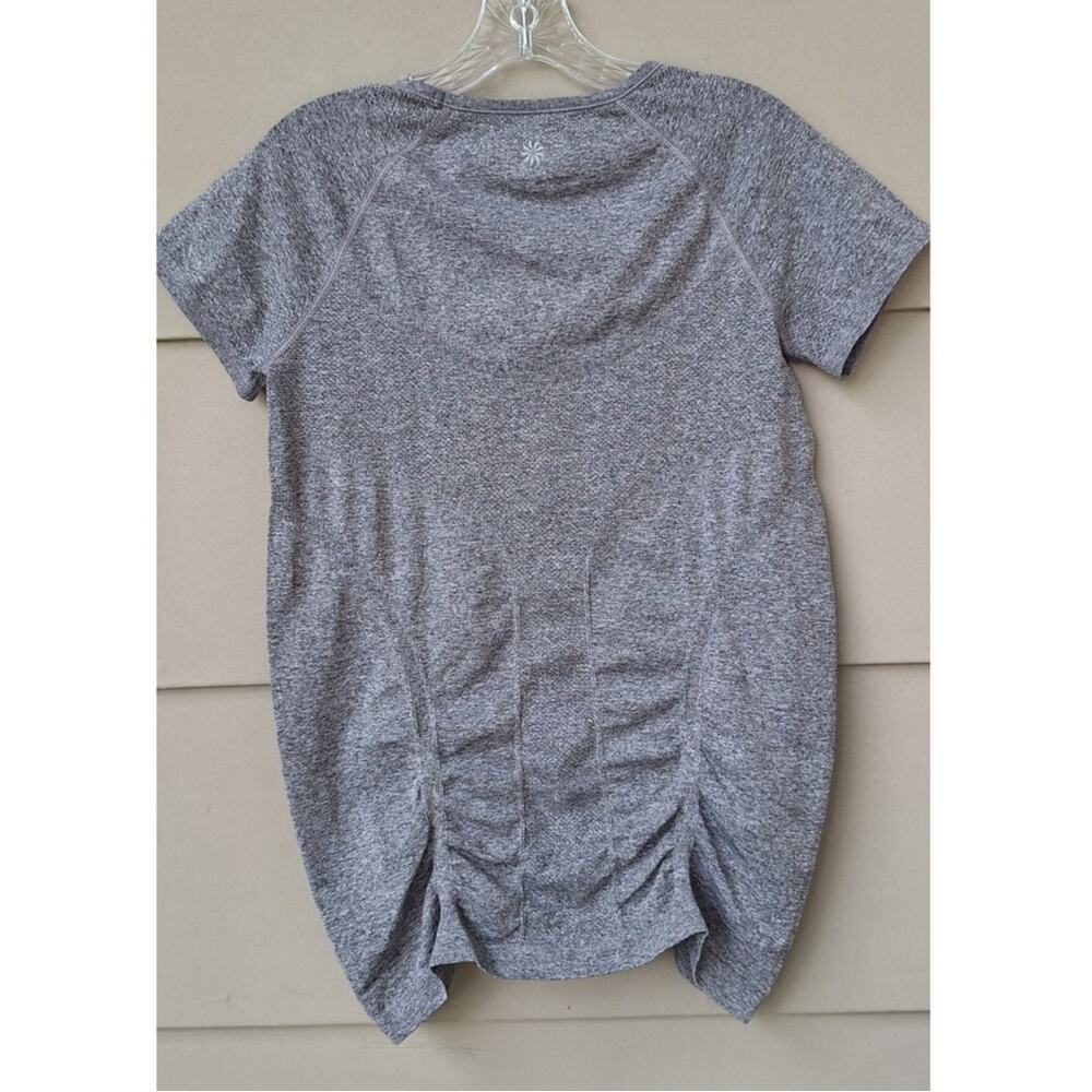 ATHLETA Women's Fastest Track Ruched Stretchy Athletic T shirt Fitness Gray Sz M